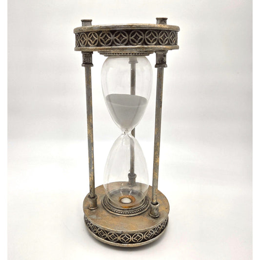 Large Silver Tone White Sand Timer Hour Glass