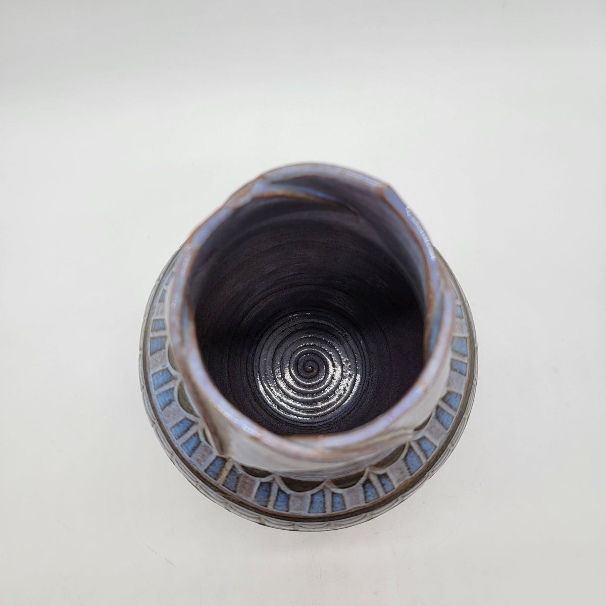1993 Larry Allen Blue Incised Sgraffito Art Nouveau Style Pottery Vase
