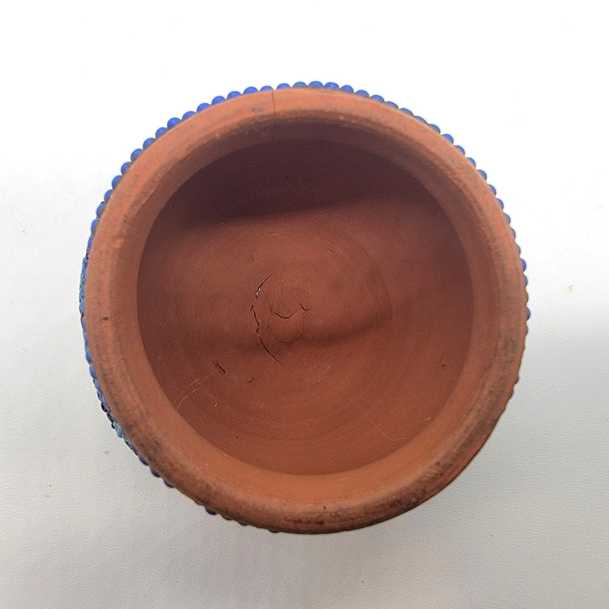 Vintage Huichol Beaded Miniature Terracota Clay Pot