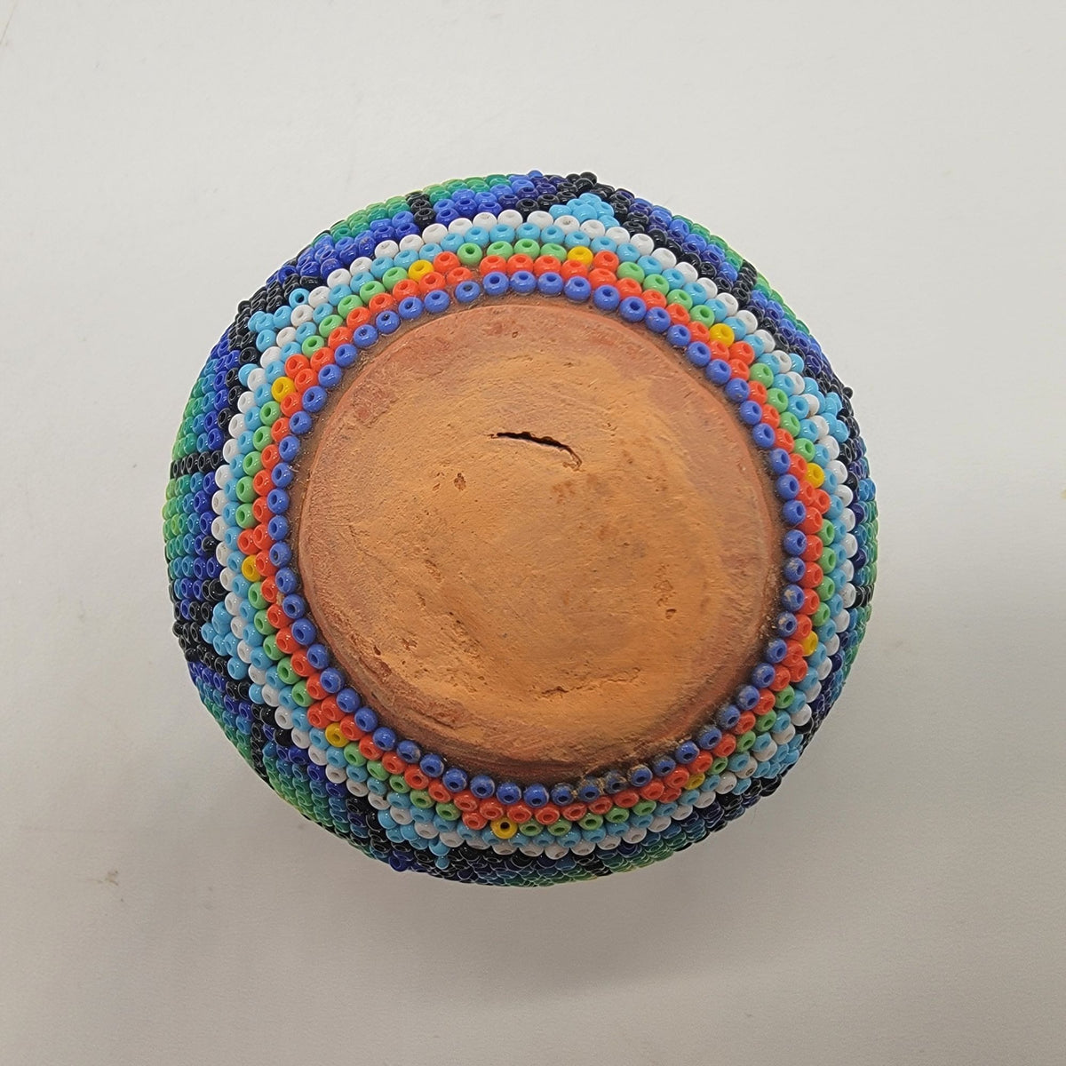 Vintage Huichol Beaded Miniature Terracota Clay Pot