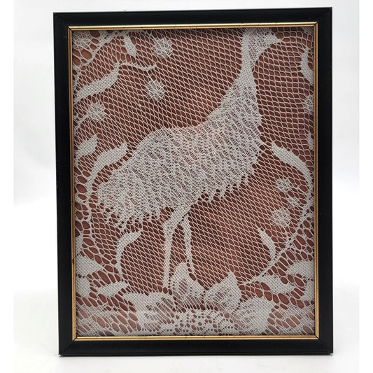 Vintage 1970's Filet Crochet Lace Emu Panel