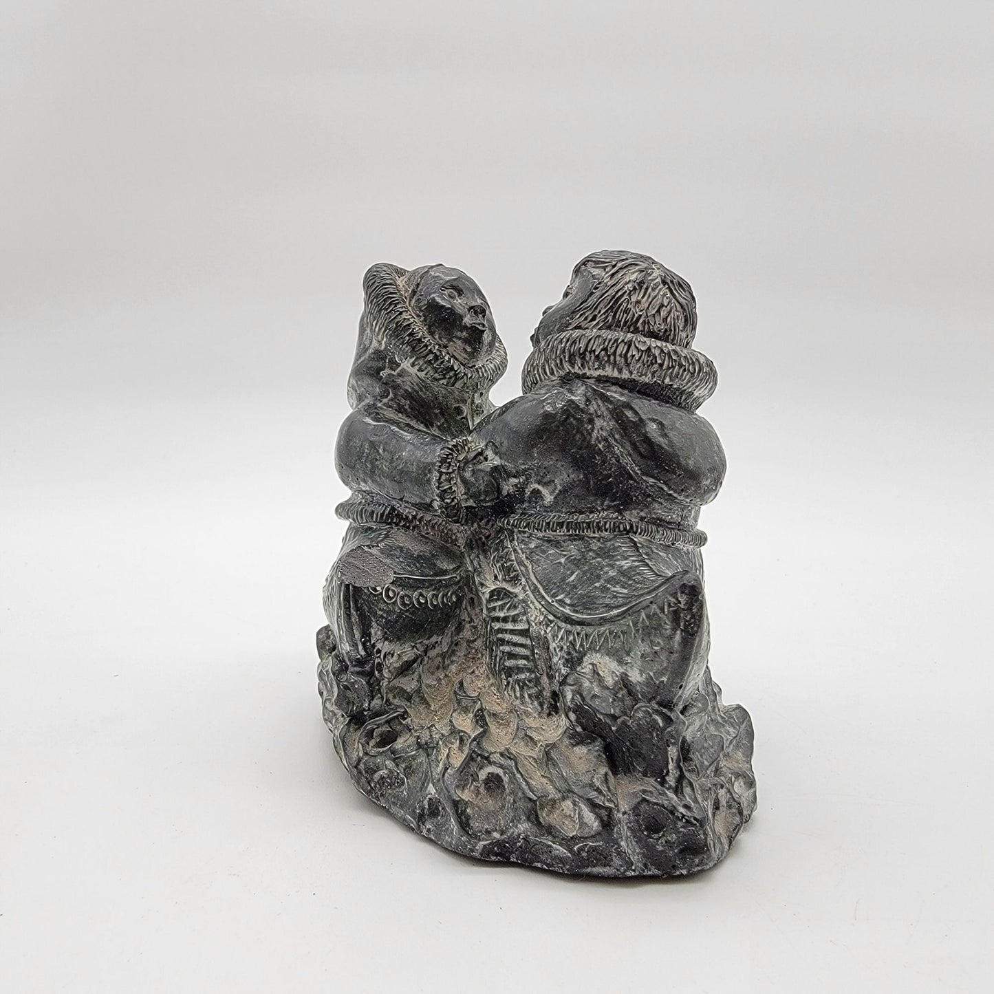 Vintage Wolf Original Soapstone Inuit Couple In Kayak Sculpture