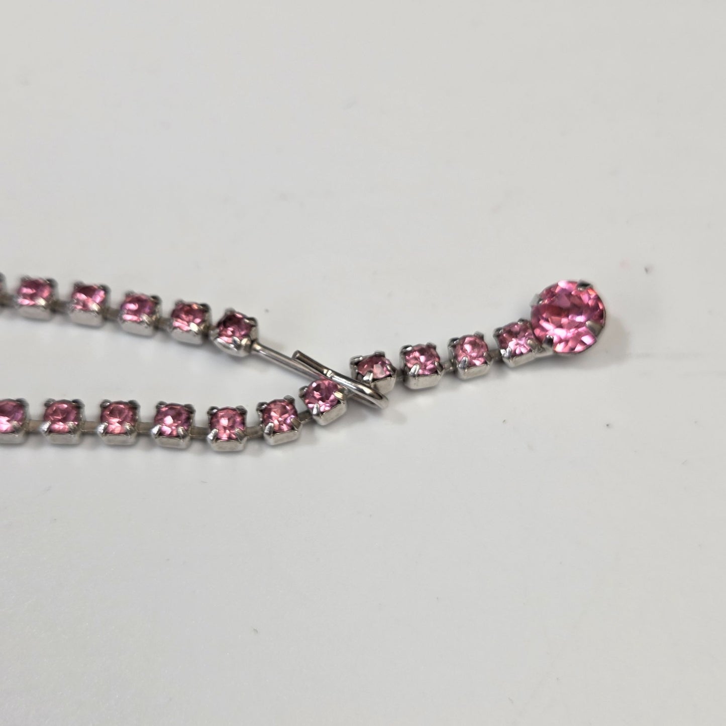 Vintage Pink Prong-Set Rhinestone Scalloped Bib Necklace