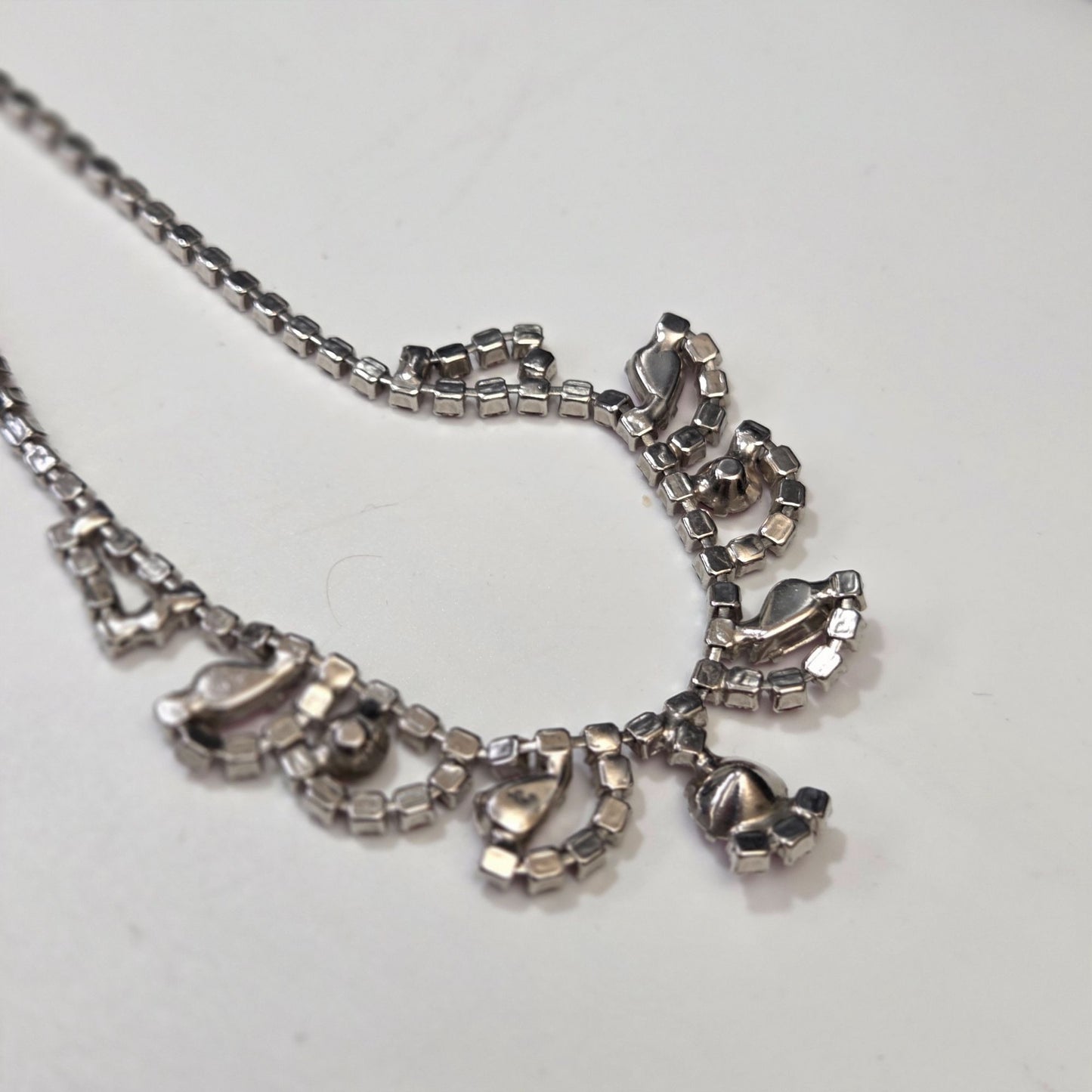 Vintage Pink Prong-Set Rhinestone Scalloped Bib Necklace