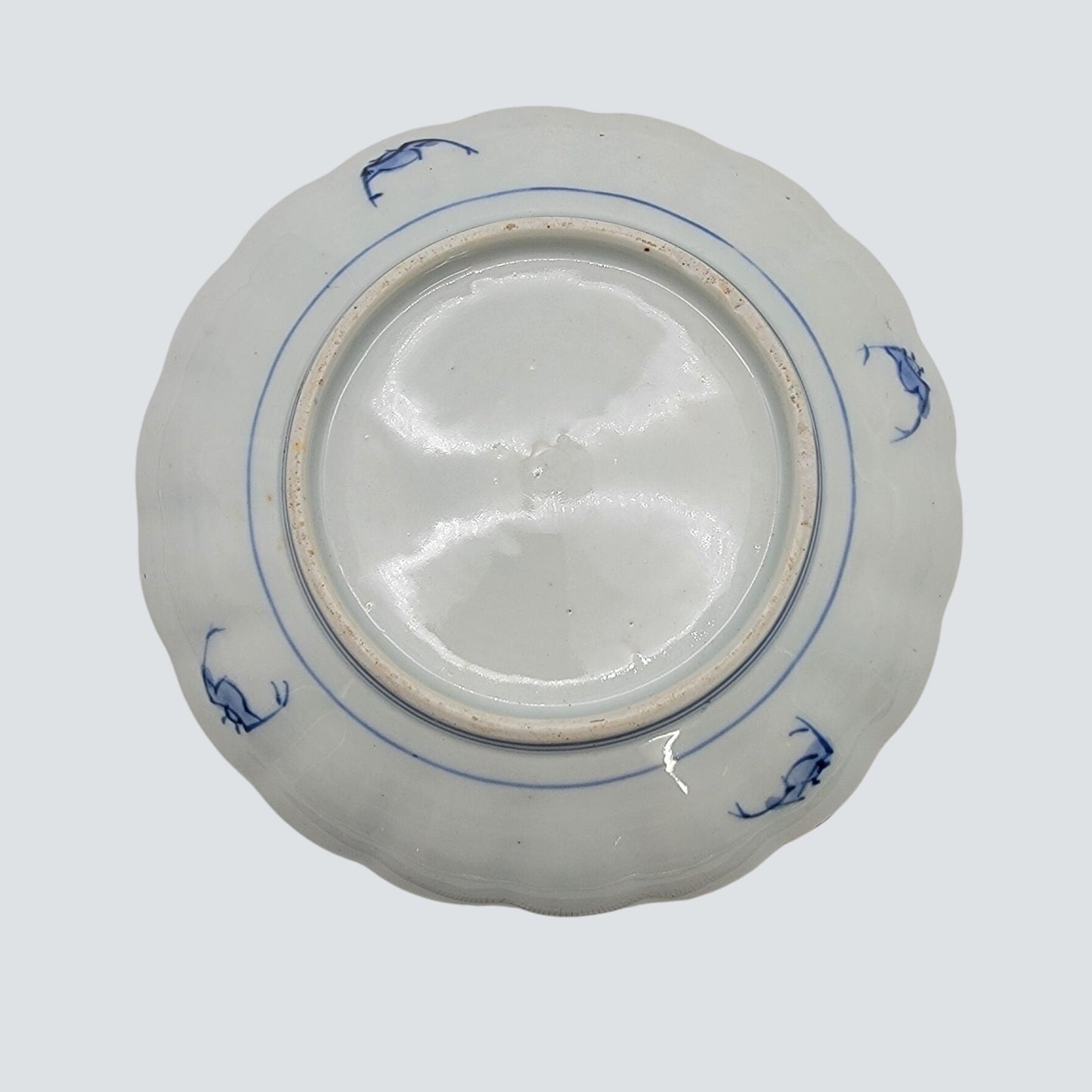 Vintage Japanese Imari Porcelain Dish With Scalloped Edges & Hand-Painted Floral & Goldfish Motif