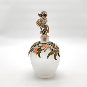 Poodle & Enameled Floral Frosted Glass Perfume Bottle