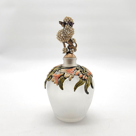 Poodle & Enameled Floral Frosted Glass Perfume Bottle