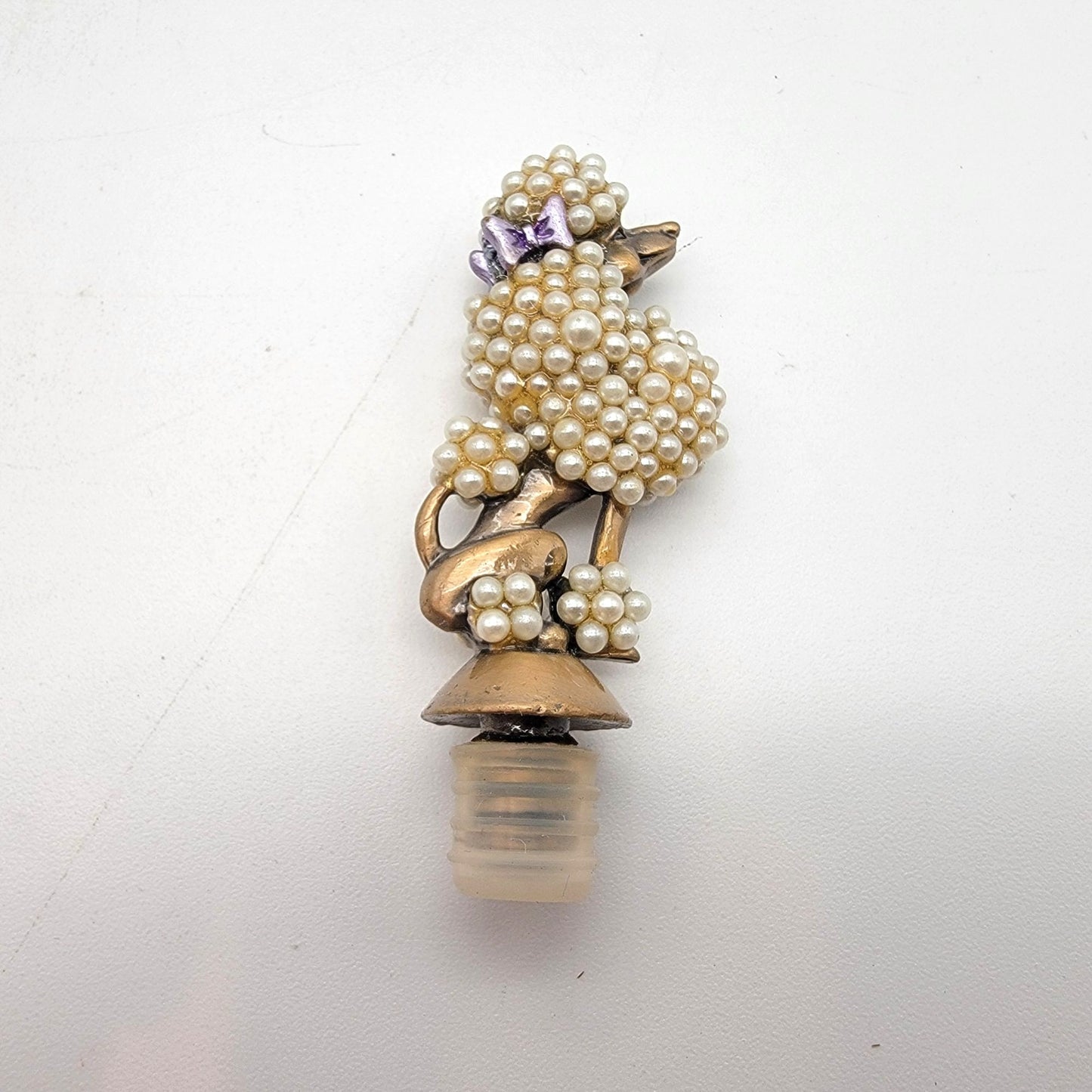 Poodle & Enameled Floral Frosted Glass Perfume Bottle