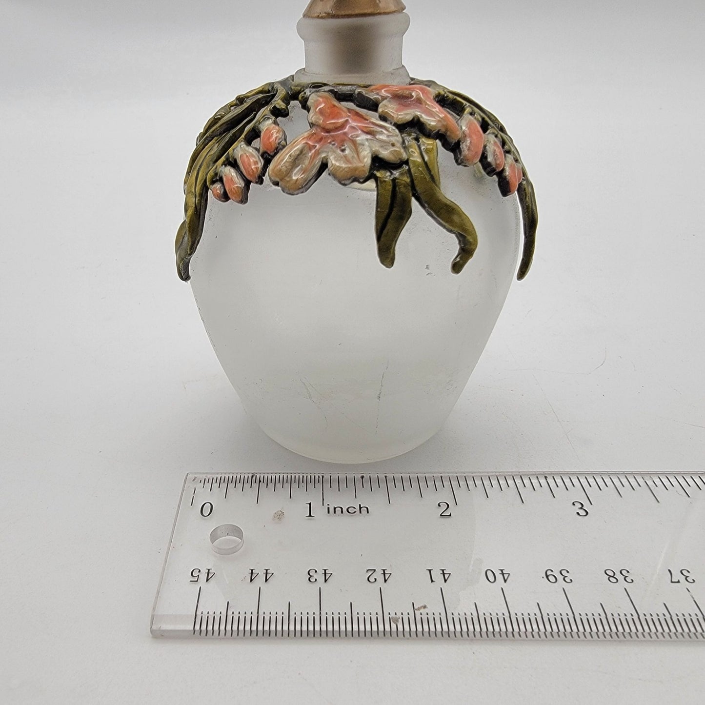 Poodle & Enameled Floral Frosted Glass Perfume Bottle