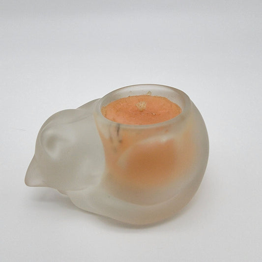 Vintage 1980's Estee Lauder Frosted Glass Sleeping Cat Candle Holder Beautiful Candle