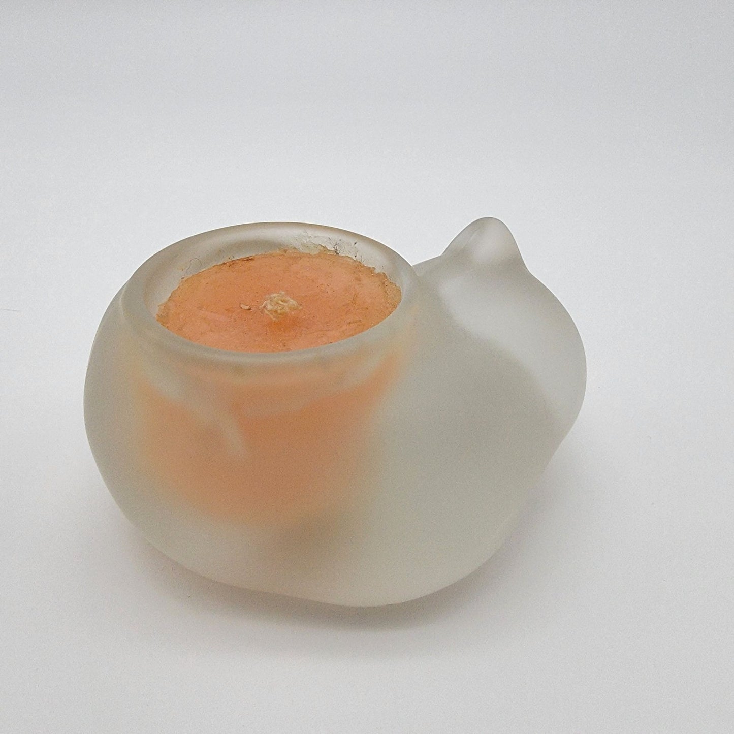 Vintage 1980's Estee Lauder Frosted Glass Sleeping Cat Candle Holder Beautiful Candle