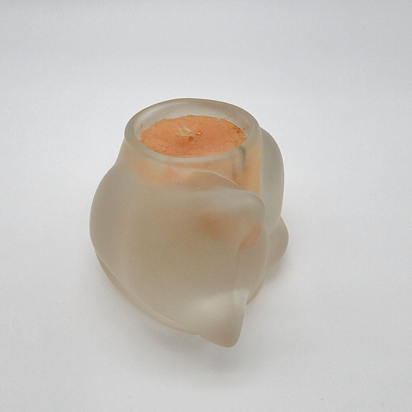 Vintage 1980's Estee Lauder Frosted Glass Sleeping Cat Candle Holder Beautiful Candle
