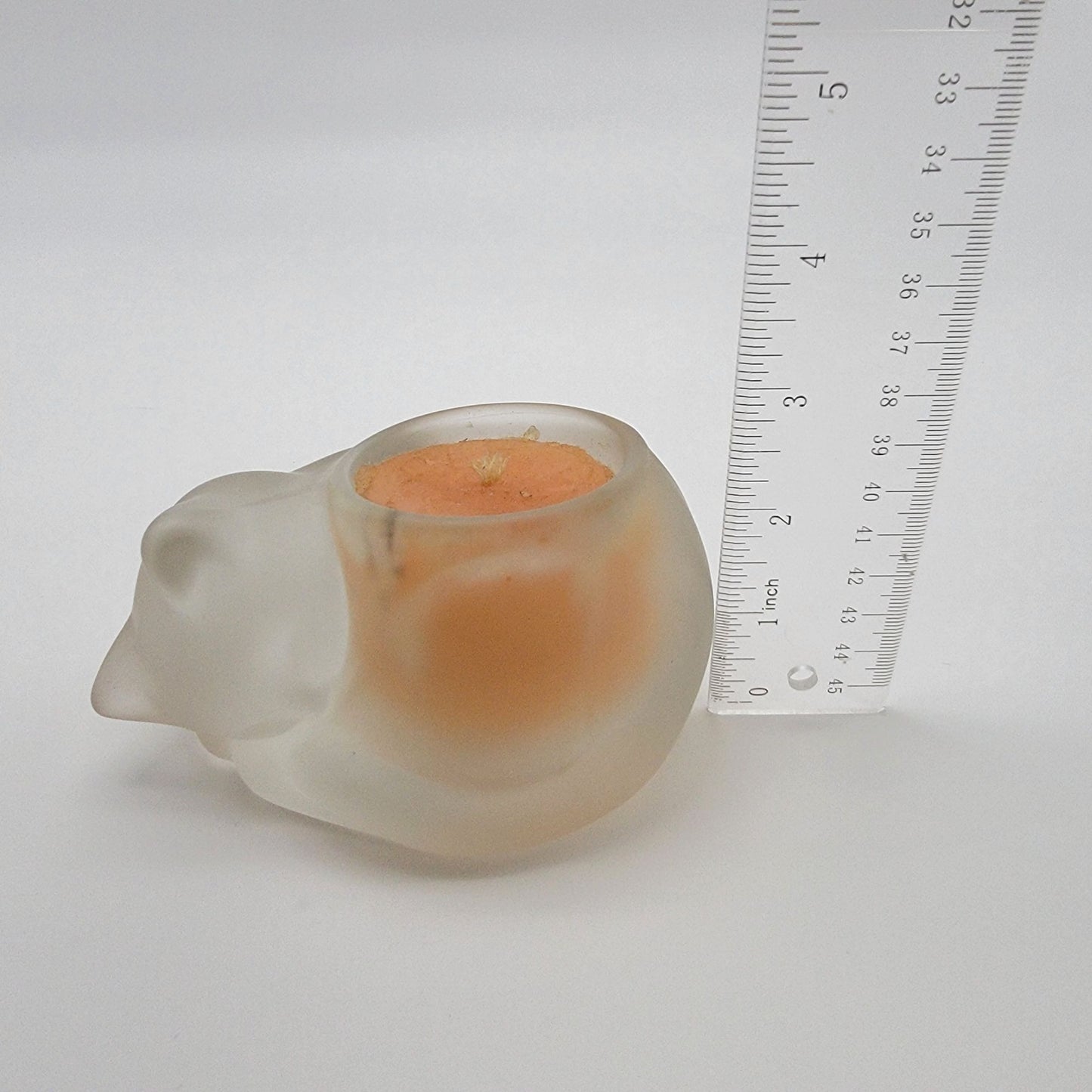 Vintage 1980's Estee Lauder Frosted Glass Sleeping Cat Candle Holder Beautiful Candle
