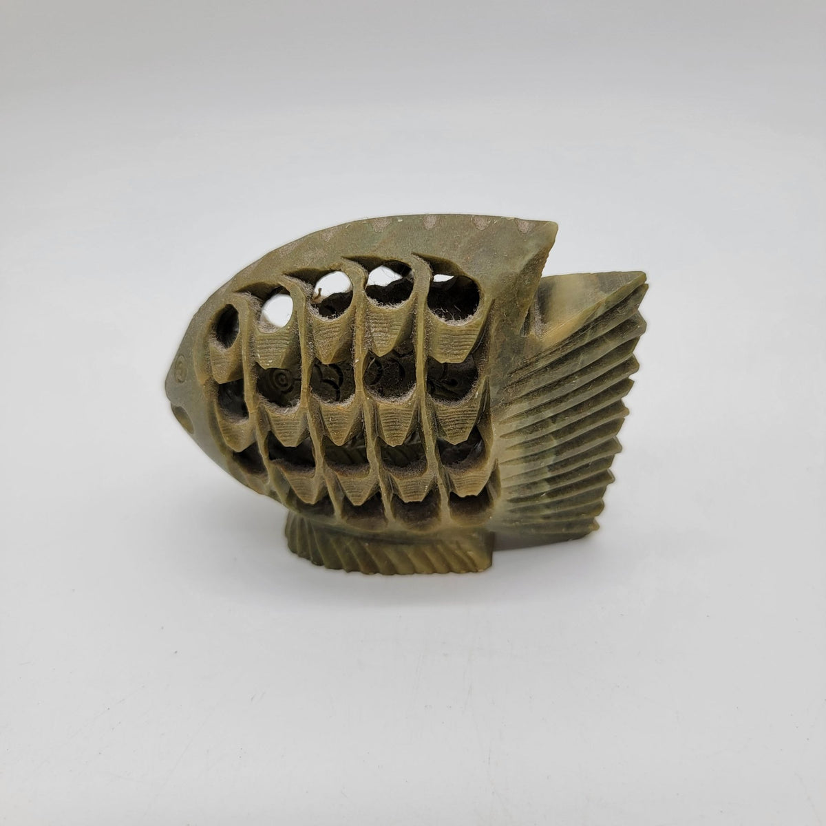 Vintage Jali Carved Soapstone Fish Figurine