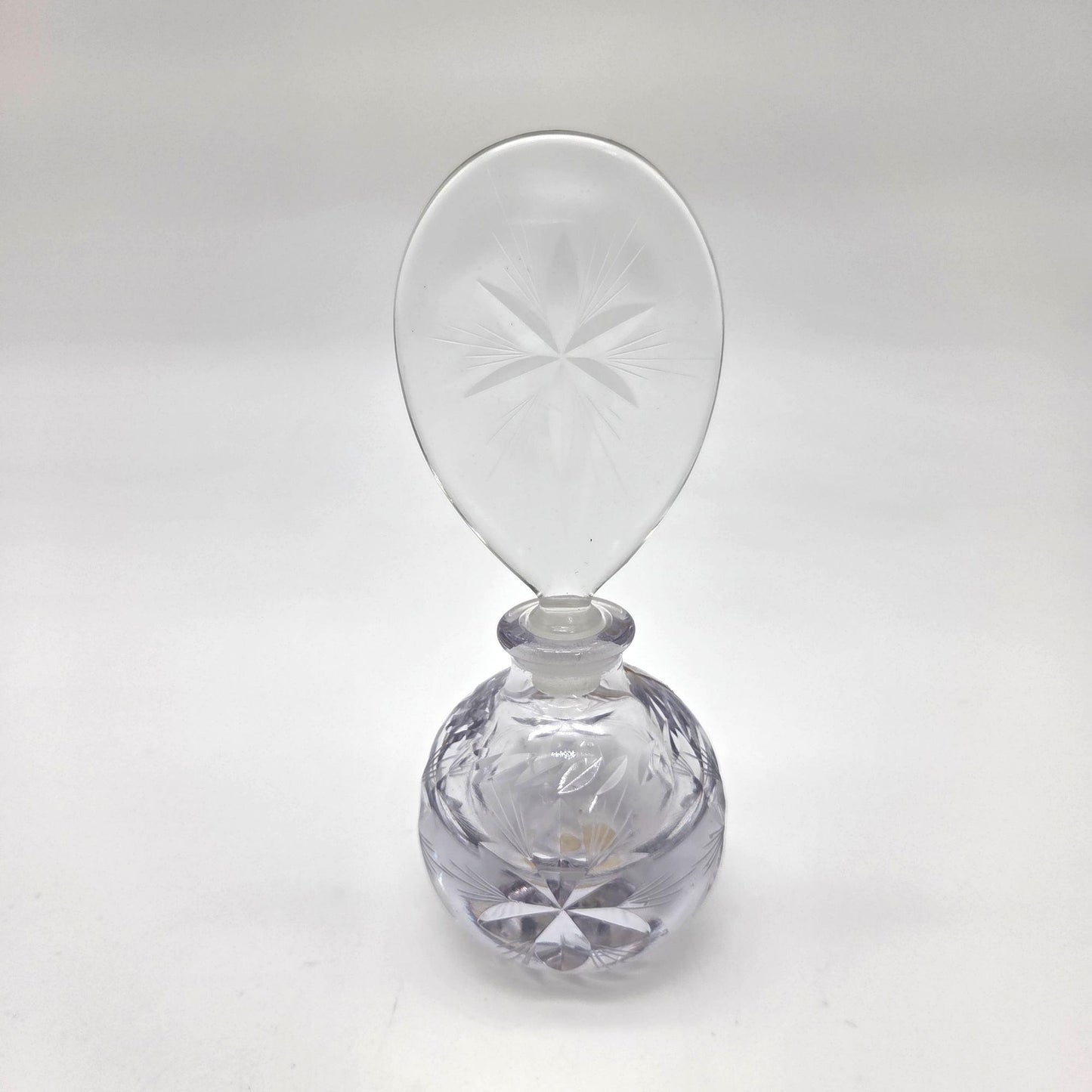 Vintage Hand Cut Crystal Perfume Bottle With Etched Stopper