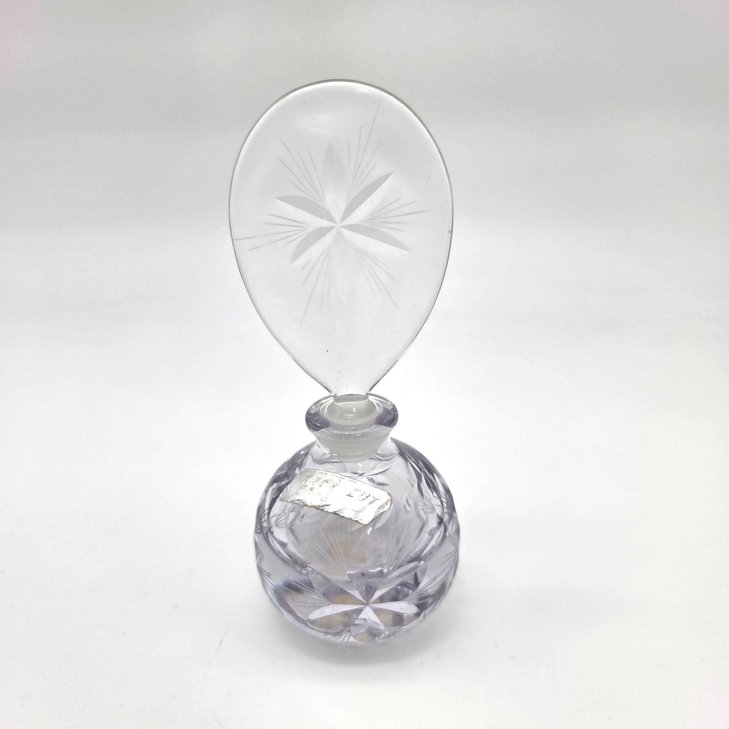 Vintage Hand Cut Crystal Perfume Bottle With Etched Stopper