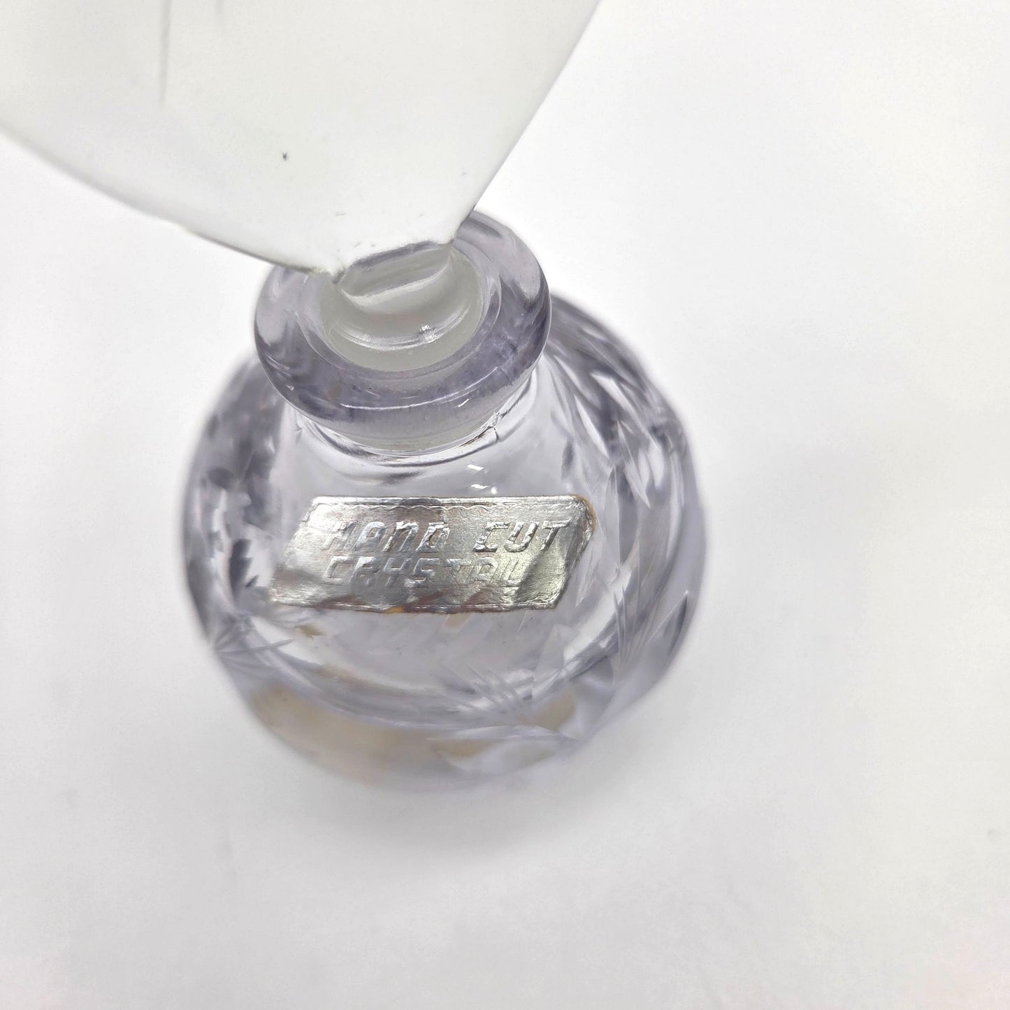Vintage Hand Cut Crystal Perfume Bottle With Etched Stopper
