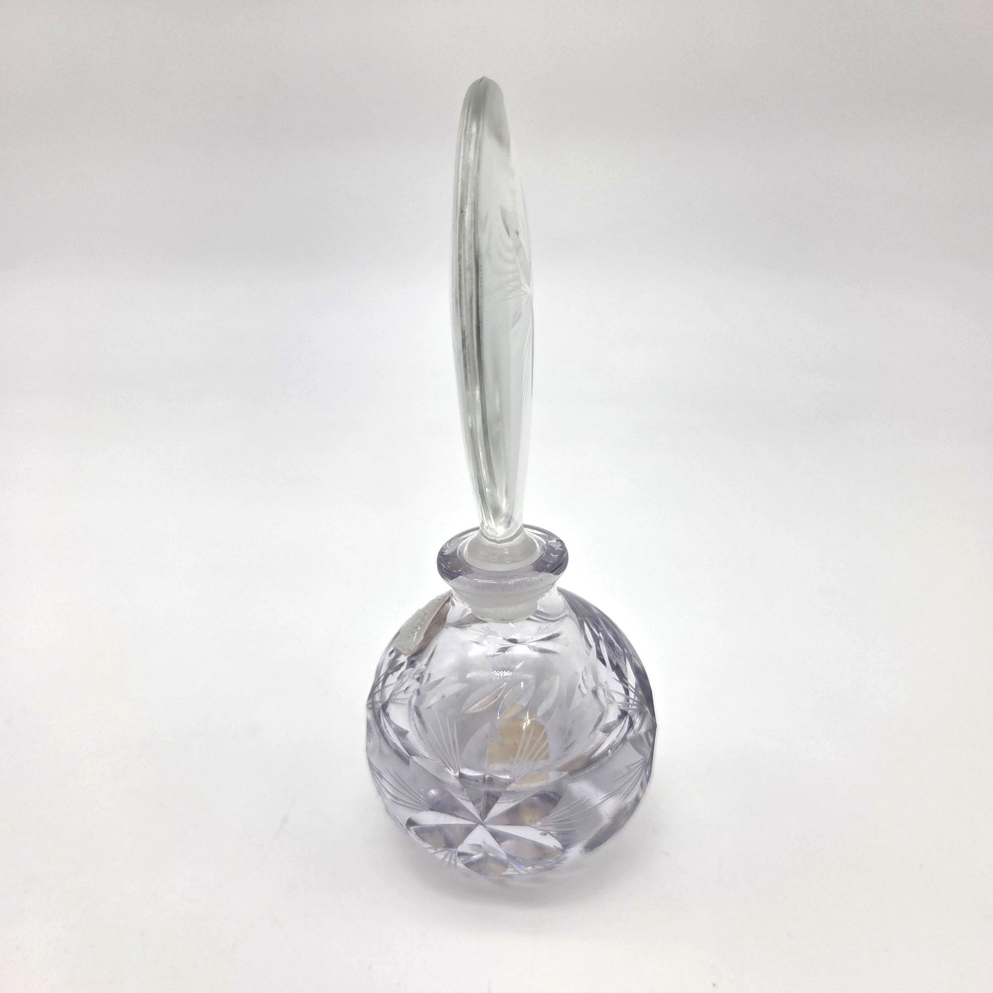 Vintage Hand Cut Crystal Perfume Bottle With Etched Stopper