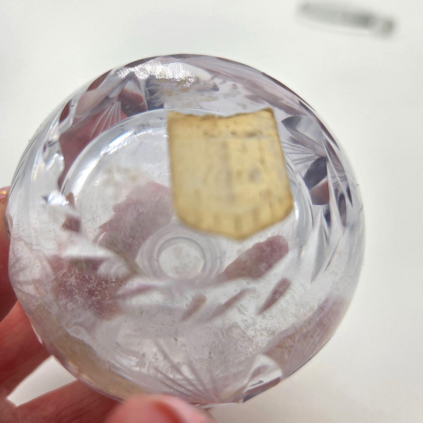 Vintage Hand Cut Crystal Perfume Bottle With Etched Stopper