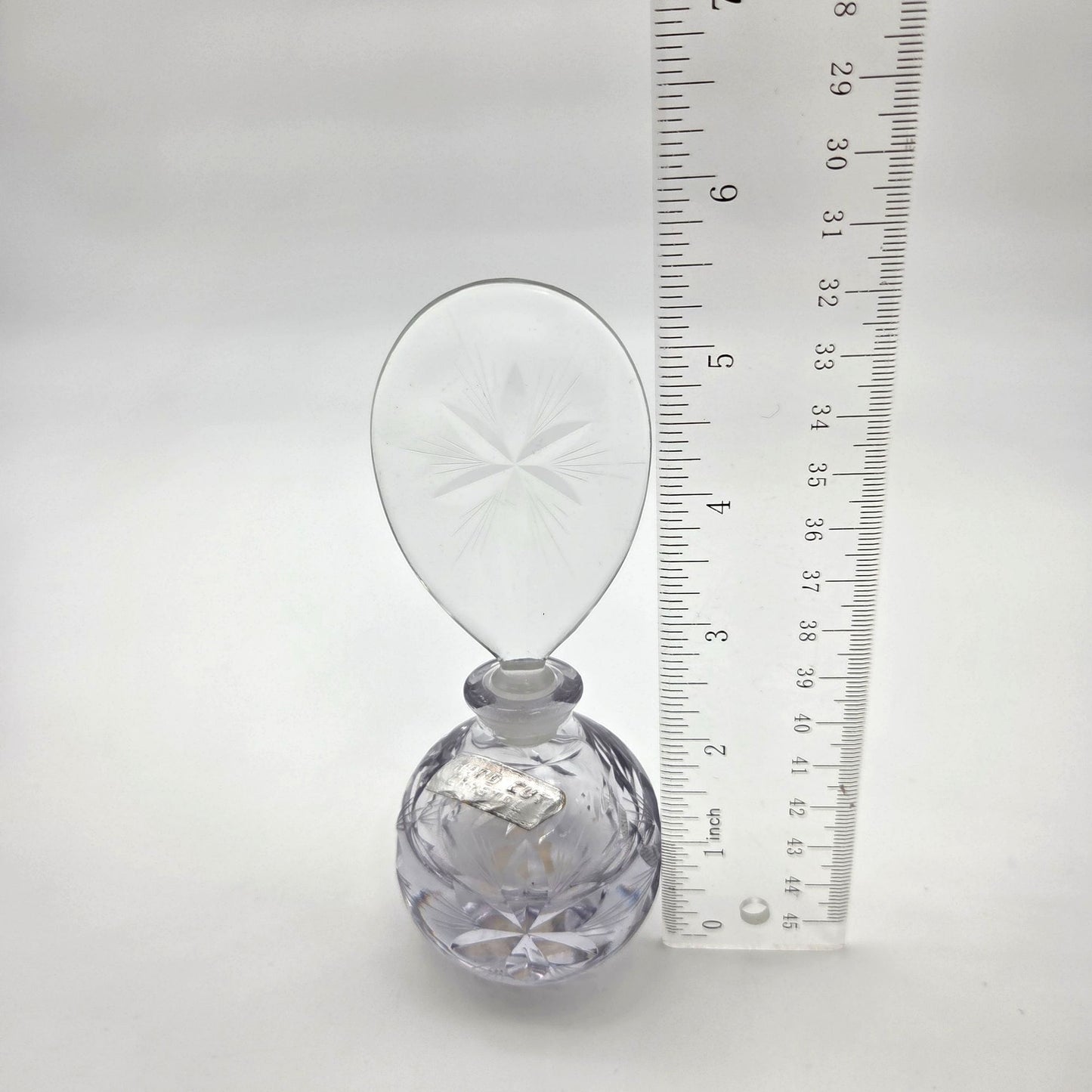 Vintage Hand Cut Crystal Perfume Bottle With Etched Stopper