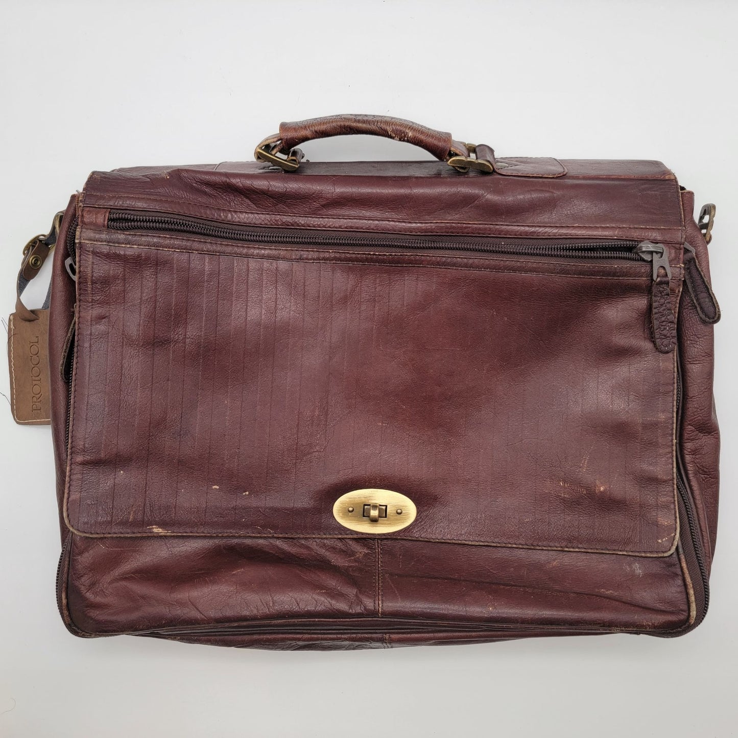 Vintage Protocol Brown Leather Briefcase Messenger Bag