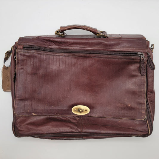 Vintage Protocol Brown Leather Briefcase Messenger Bag
