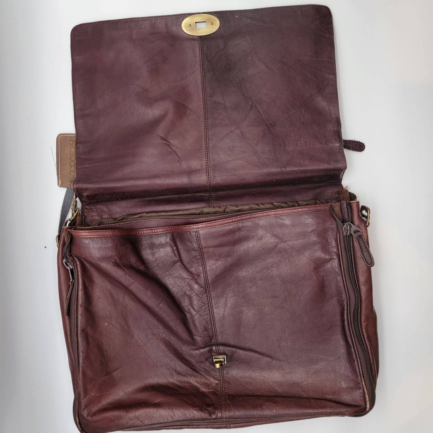 Vintage Protocol Brown Leather Briefcase Messenger Bag
