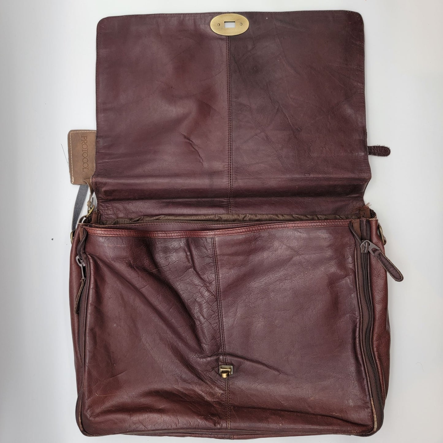 Vintage Protocol Brown Leather Briefcase Messenger Bag