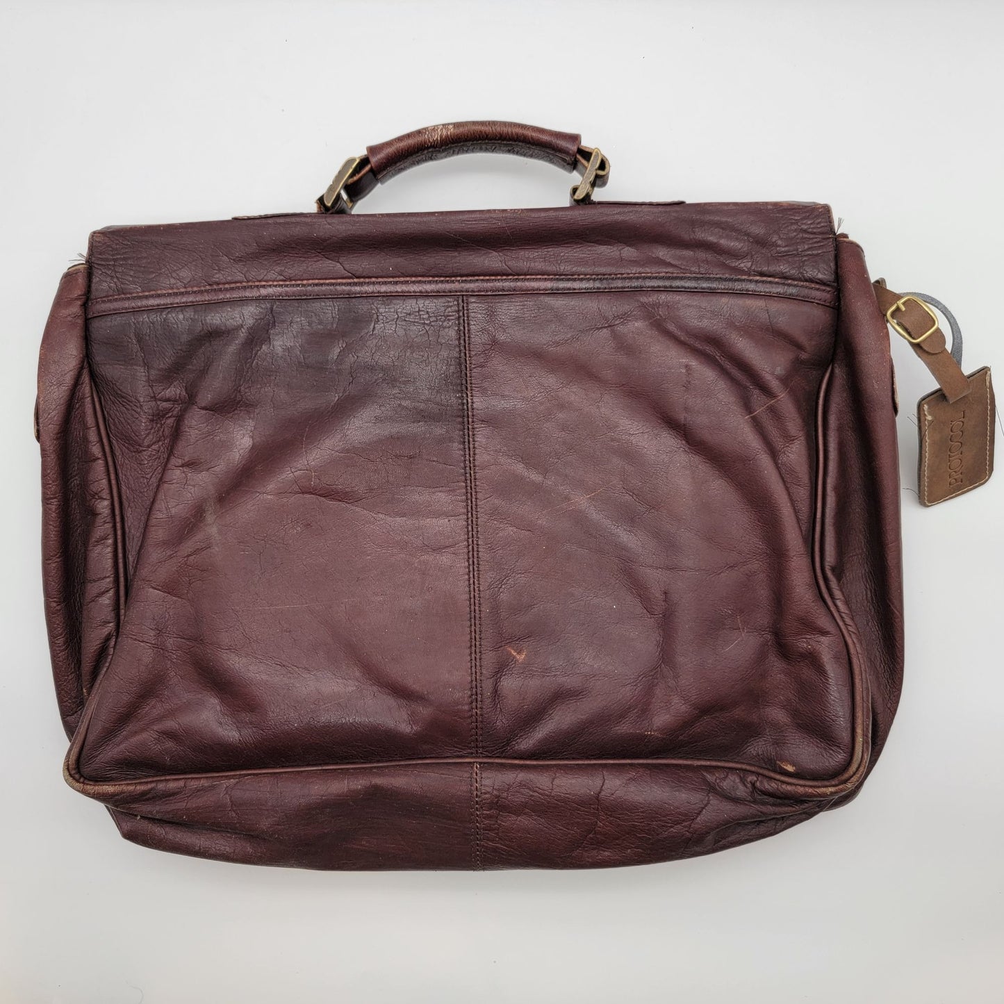 Vintage Protocol Brown Leather Briefcase Messenger Bag