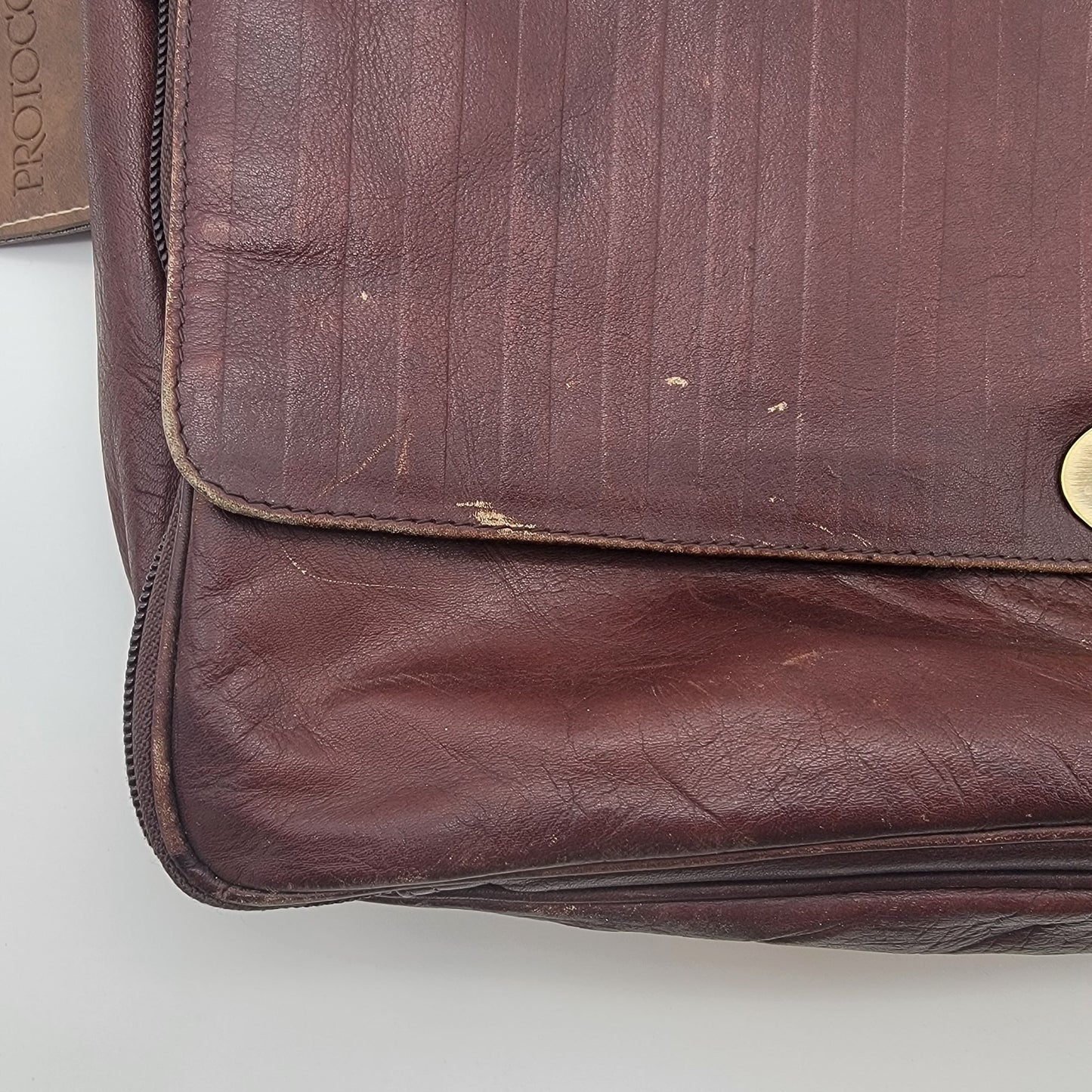 Vintage Protocol Brown Leather Briefcase Messenger Bag