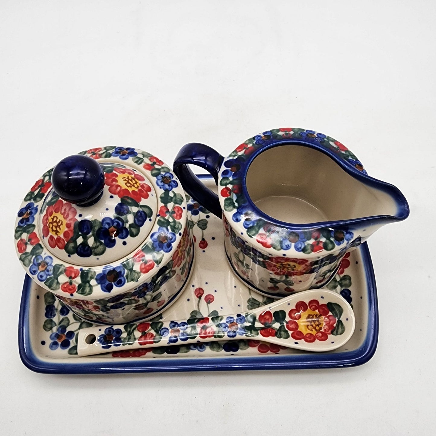 Polish Pottery Sugar Bowl and Creamer Set Unikat Andy Boleslawiec Poland