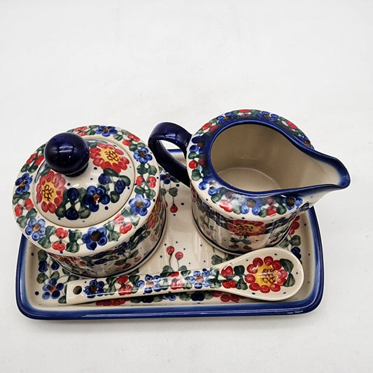 Polish Pottery Sugar Bowl and Creamer Set Unikat Andy Boleslawiec Poland