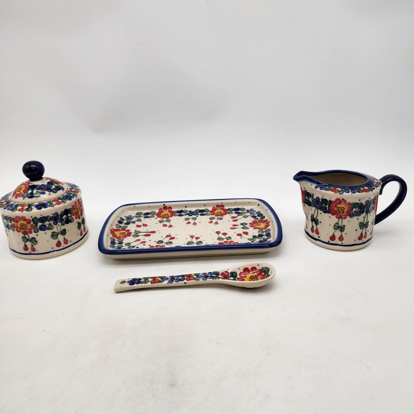 Polish Pottery Sugar Bowl and Creamer Set Unikat Andy Boleslawiec Poland
