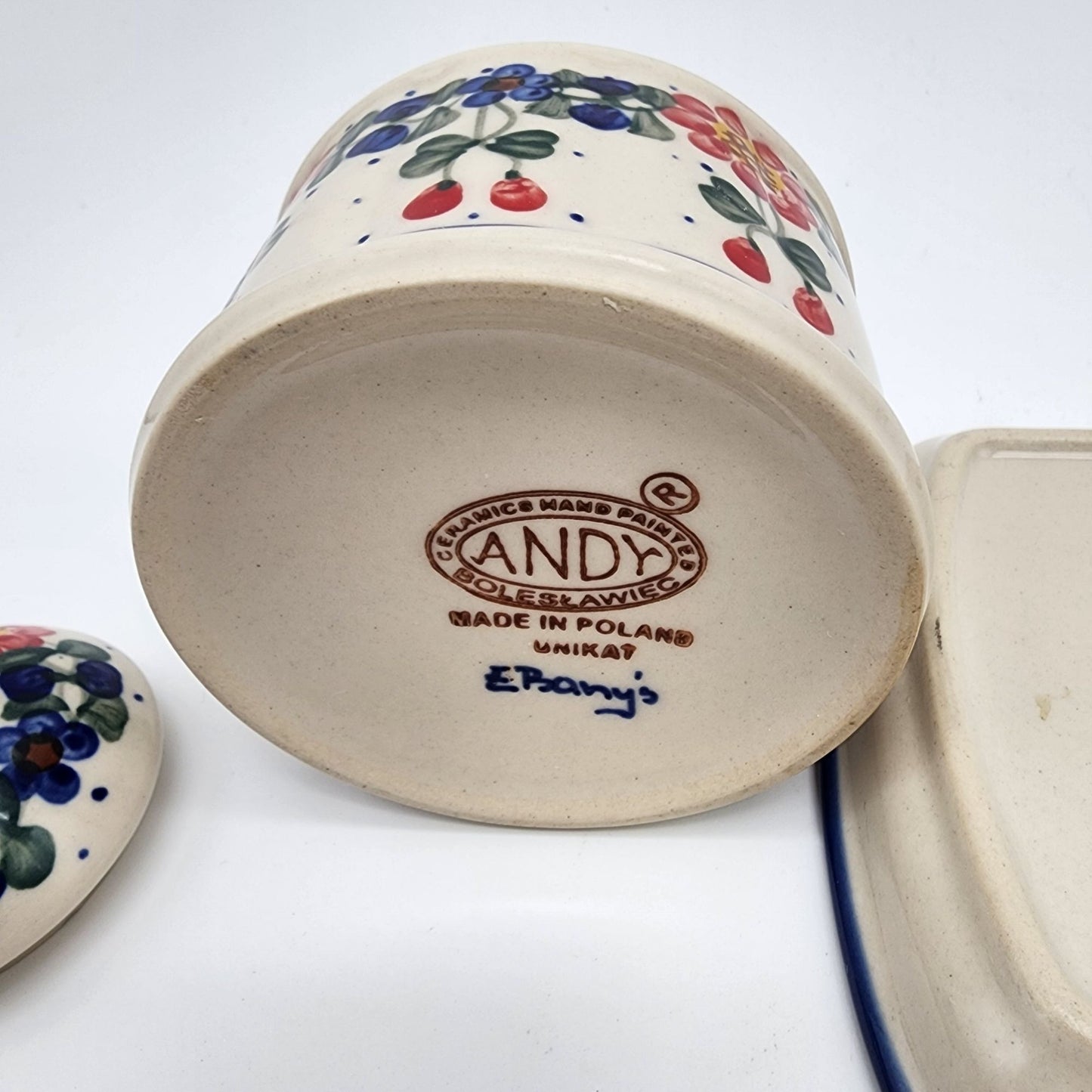 Polish Pottery Sugar Bowl and Creamer Set Unikat Andy Boleslawiec Poland