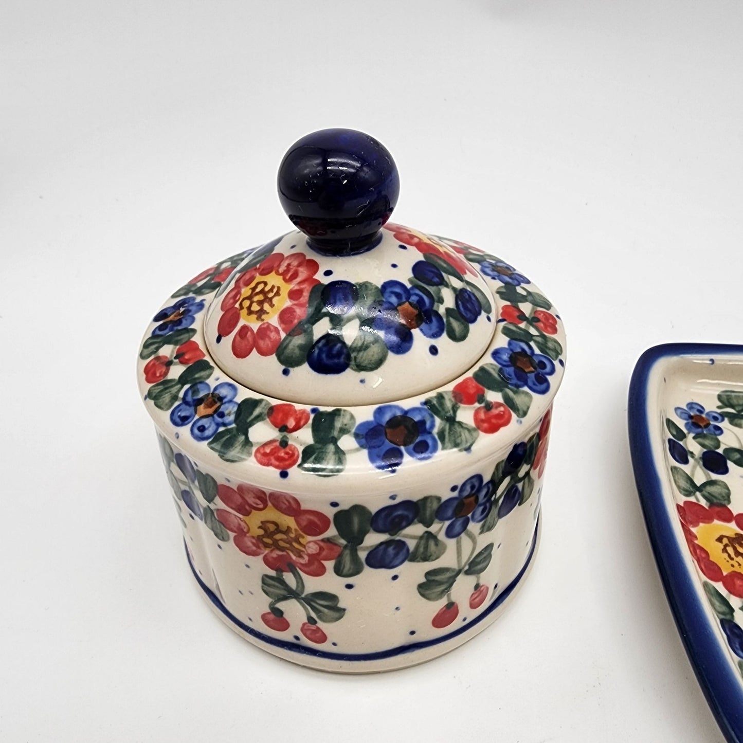 Polish Pottery Sugar Bowl and Creamer Set Unikat Andy Boleslawiec Poland
