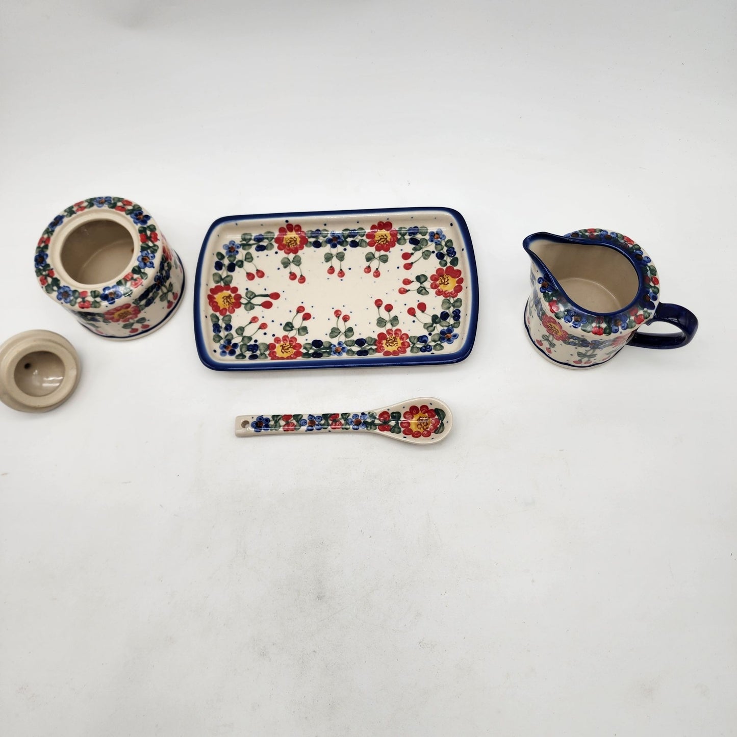 Polish Pottery Sugar Bowl and Creamer Set Unikat Andy Boleslawiec Poland