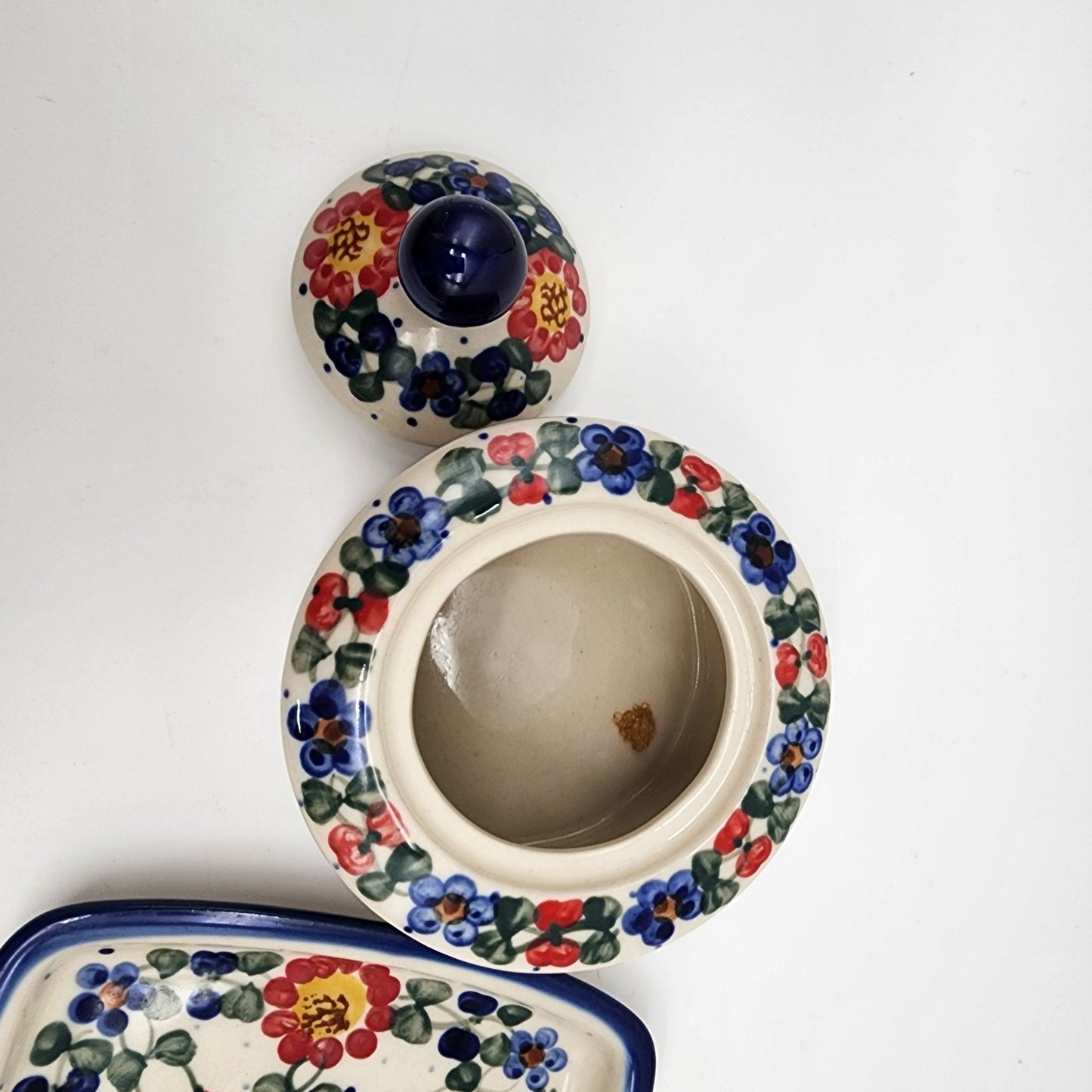 Polish Pottery Sugar Bowl and Creamer Set Unikat Andy Boleslawiec Poland