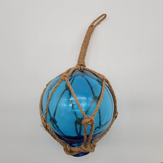 Blue Glass Nautical Float With Twine Netting 5"