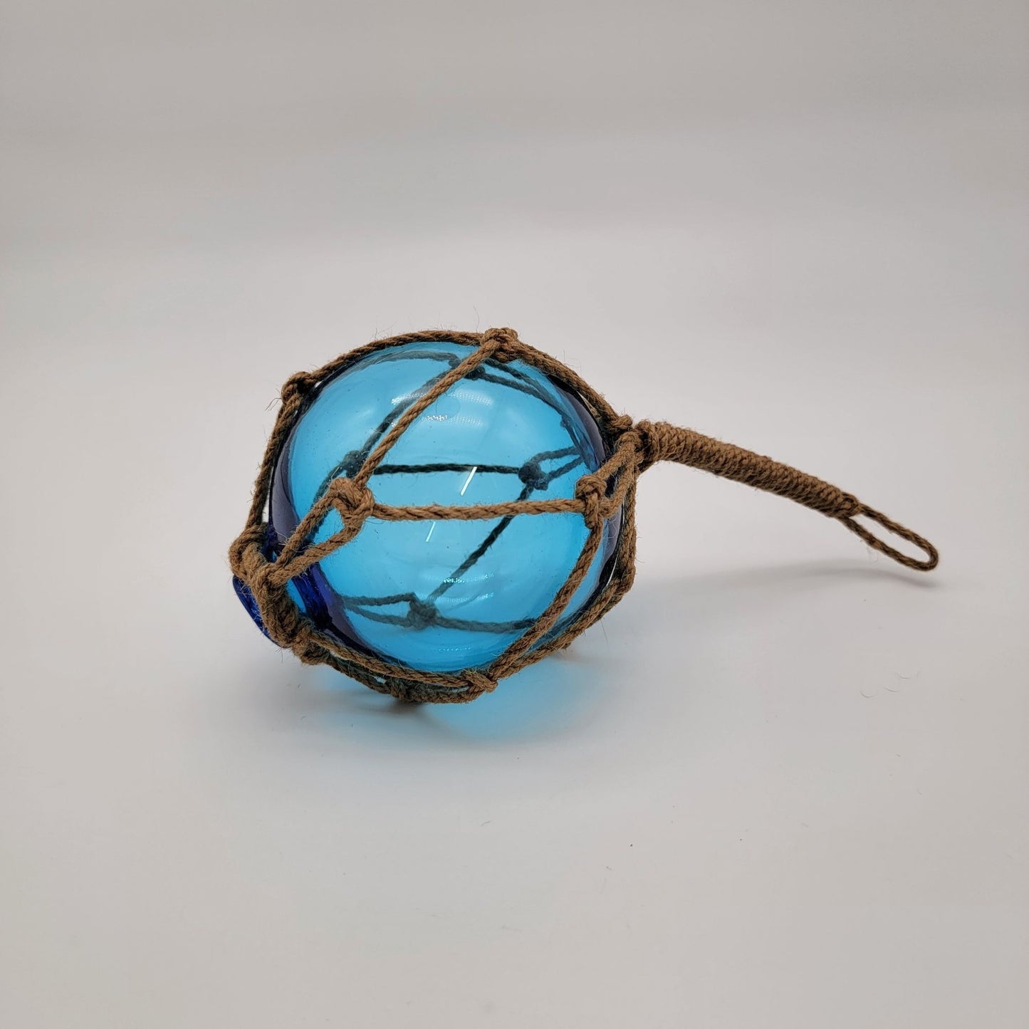 Blue Glass Nautical Float With Twine Netting 5"