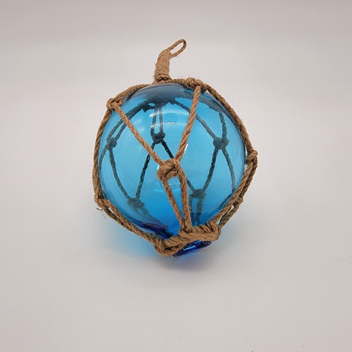 Blue Glass Nautical Float With Twine Netting 5"