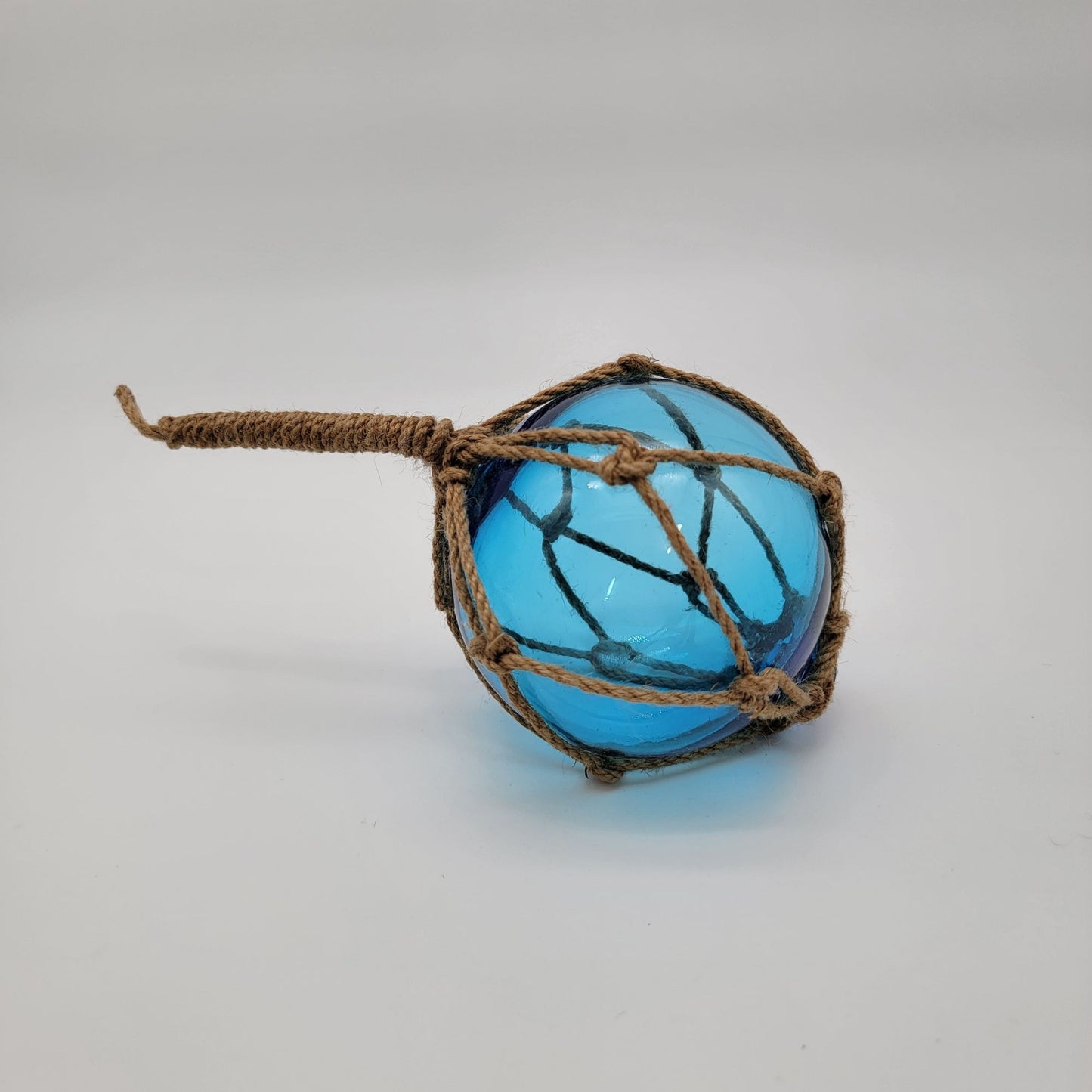 Blue Glass Nautical Float With Twine Netting 5"