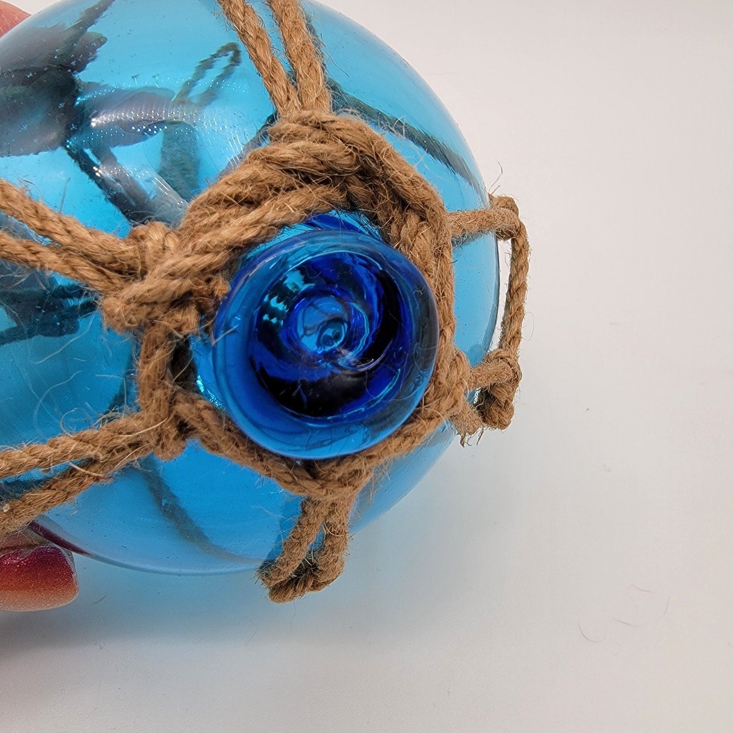 Blue Glass Nautical Float With Twine Netting 5"
