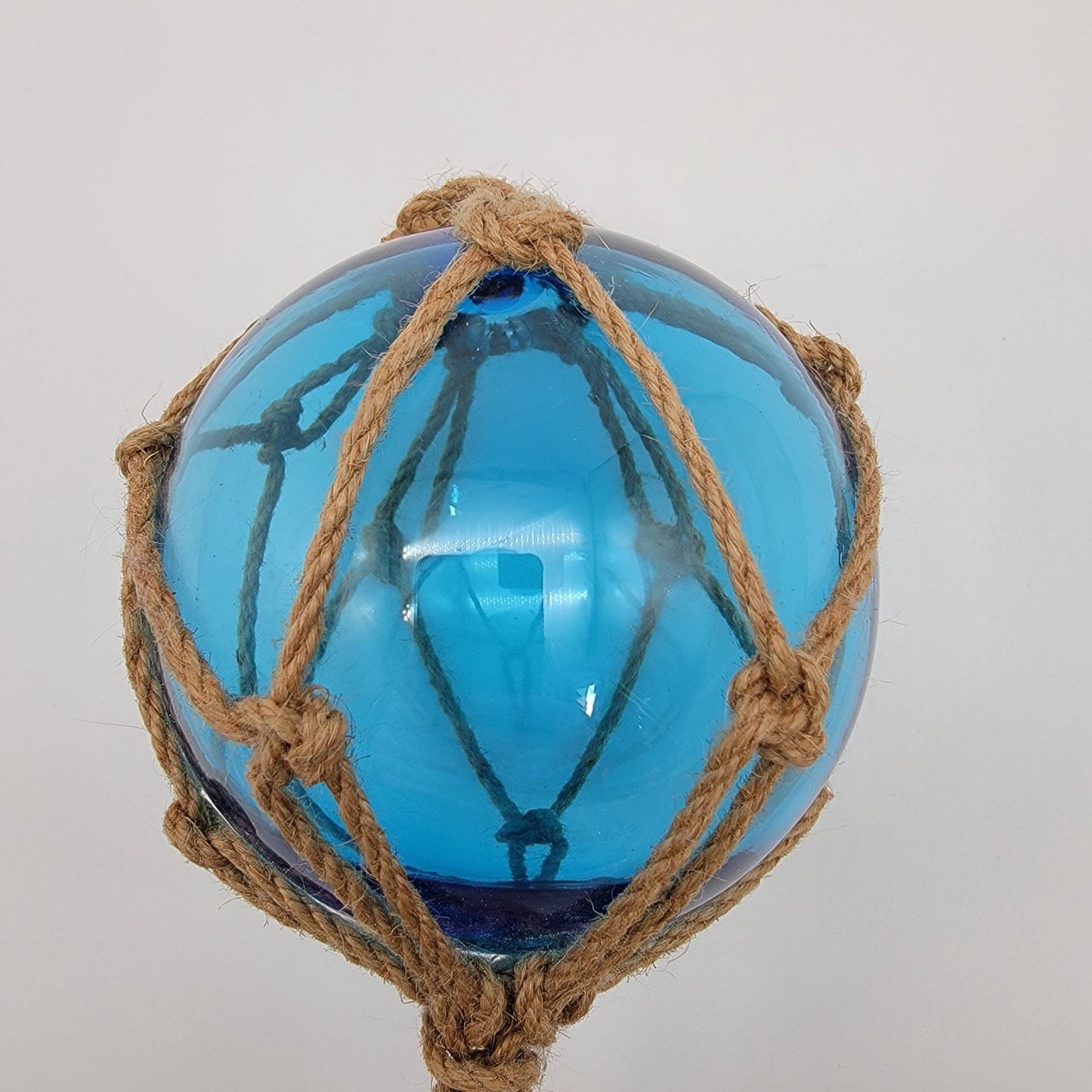 Blue Glass Nautical Float With Twine Netting 5"