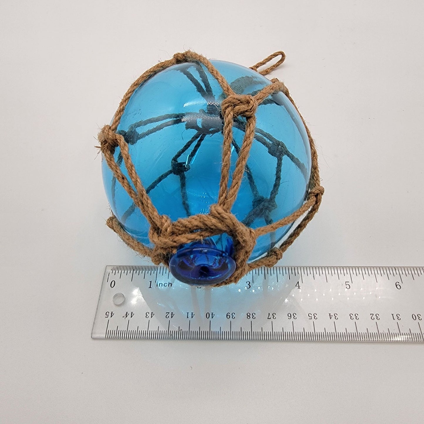 Blue Glass Nautical Float With Twine Netting 5"