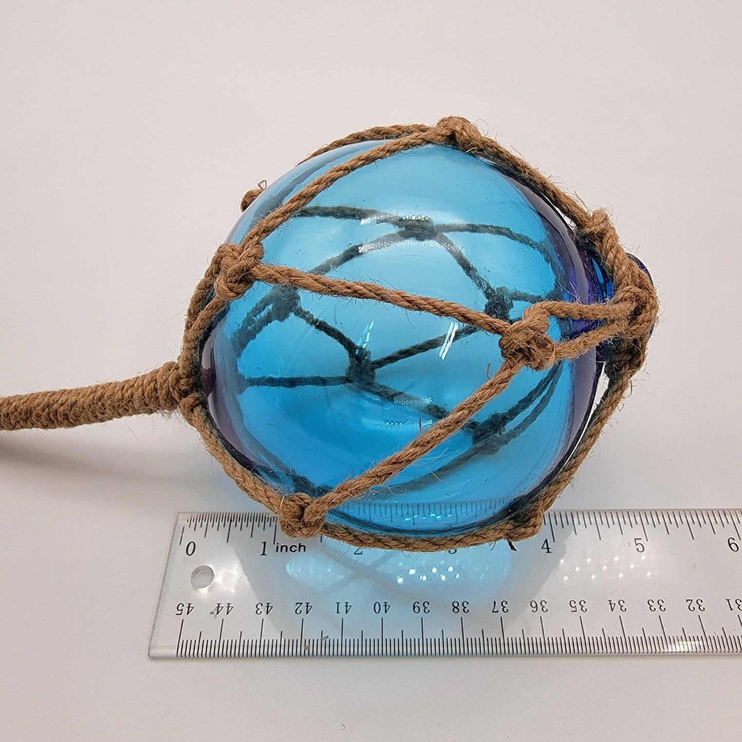 Blue Glass Nautical Float With Twine Netting 5"
