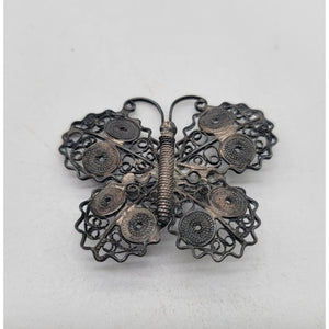 Antique Art Deco Silver Filigree Butterfly Brooch