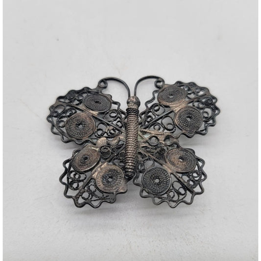 Antique Art Deco Silver Filigree Butterfly Brooch