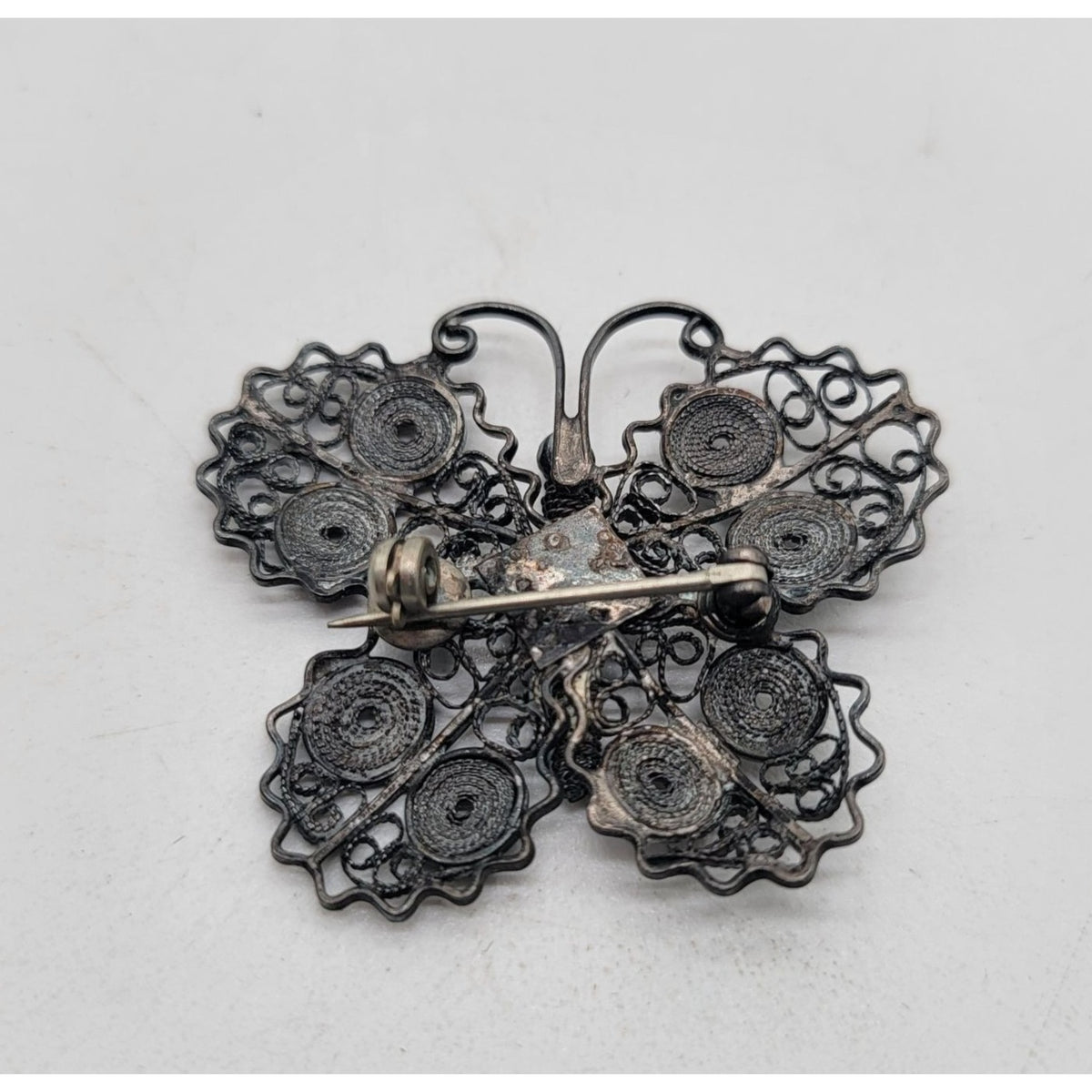 Antique Art Deco Silver Filigree Butterfly Brooch