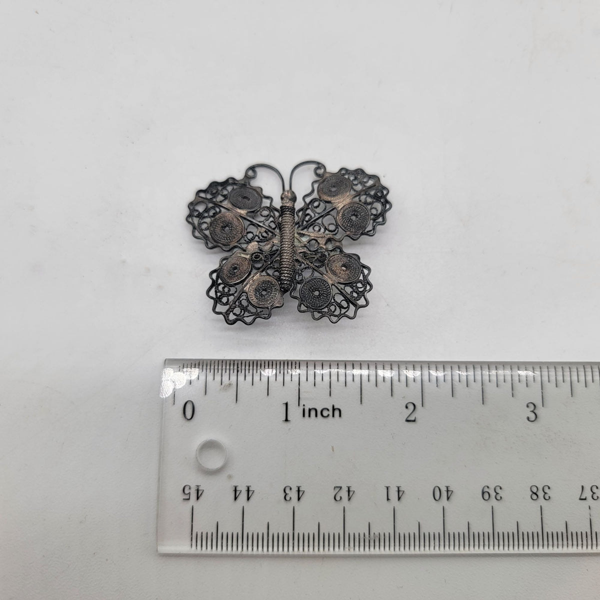 Antique Art Deco Silver Filigree Butterfly Brooch