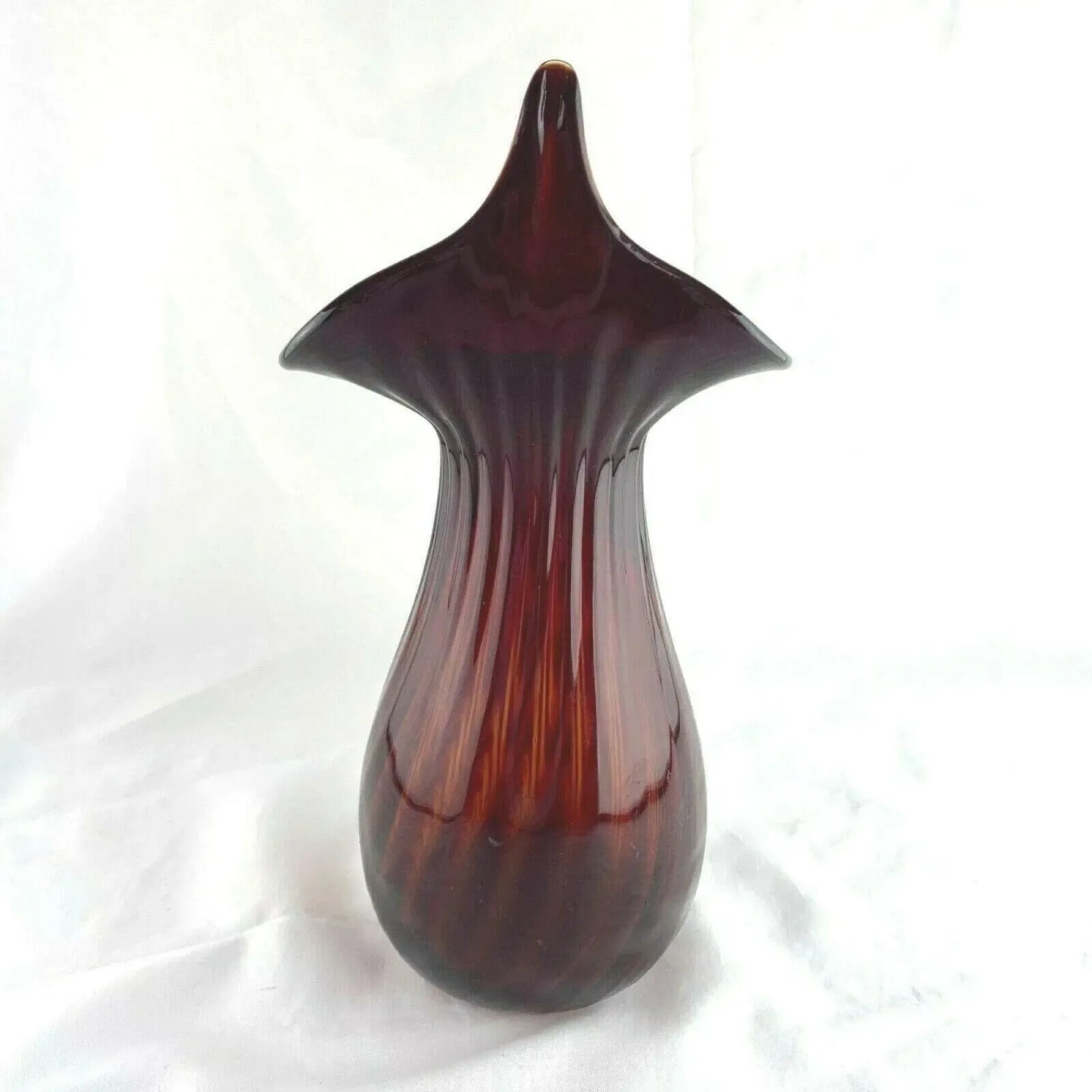 Walter Blenko Jack in the Pulpit Glass Amberina Ribbed Signed Vase